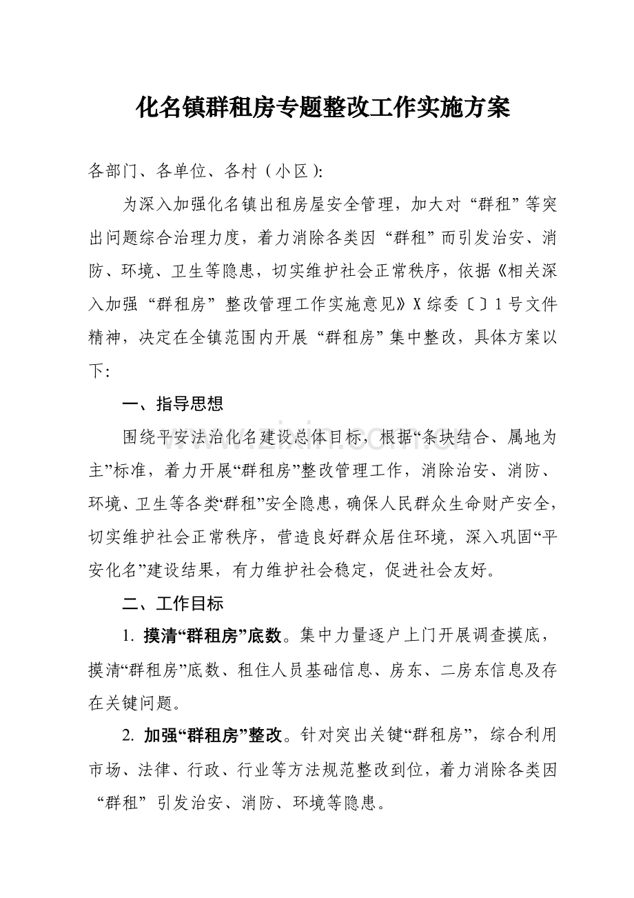 镇群租房专项整治工作实施专业方案.doc_第1页