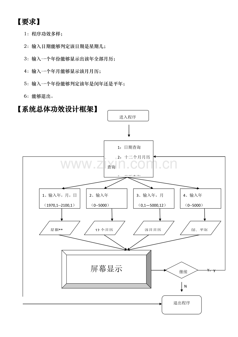 C语言万年历专业课程设计方案报告书.docx_第3页