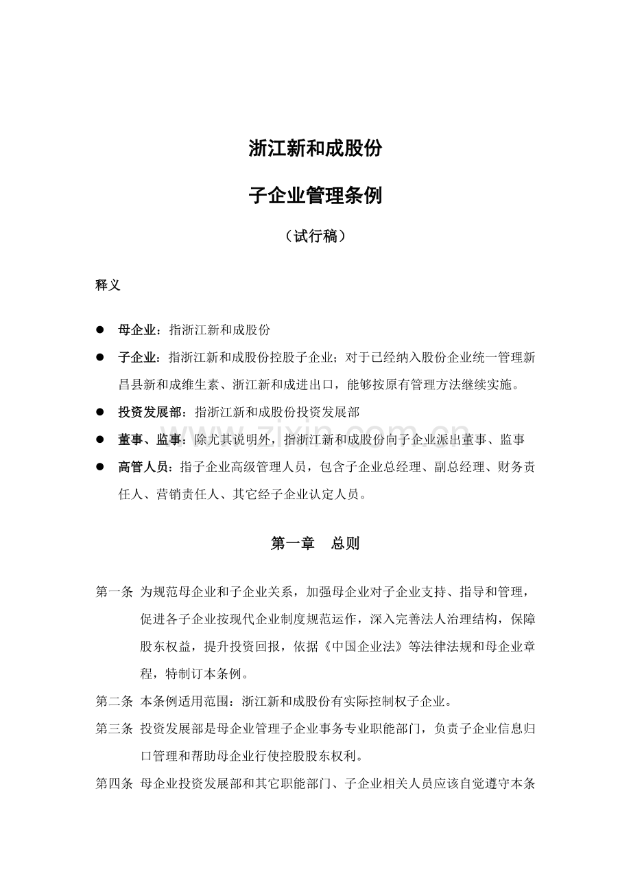 浙江公司子公司管理制度样本.doc_第1页