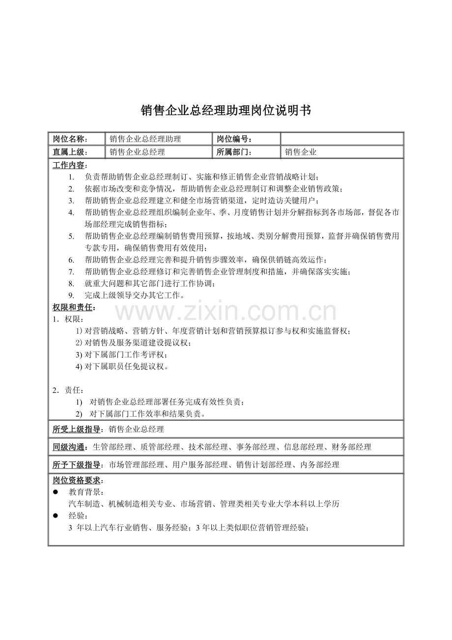 销售公司总经理助理岗位职责样本.doc_第1页