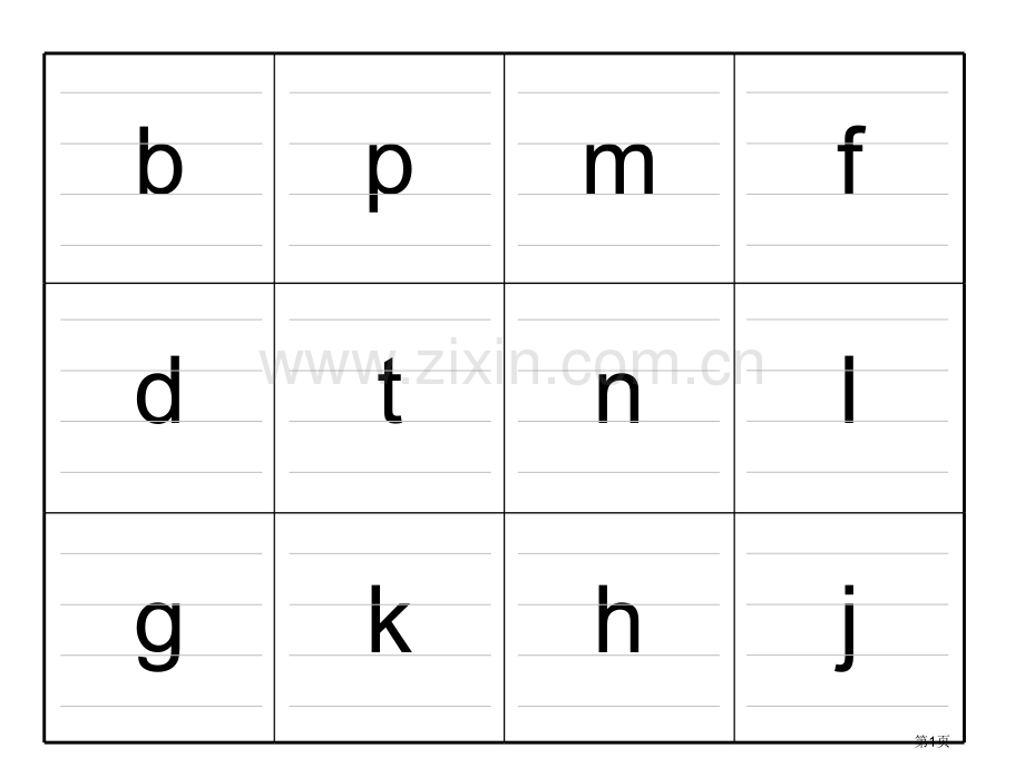 正确四线格拼音字母表市公开课一等奖百校联赛获奖课件.pptx_第1页