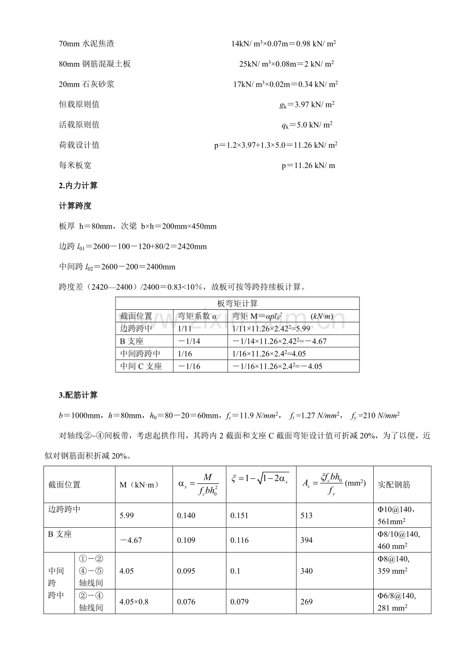 钢筋混凝土单向板肋梁楼盖专业课程设计计算报告书范文.doc_第2页