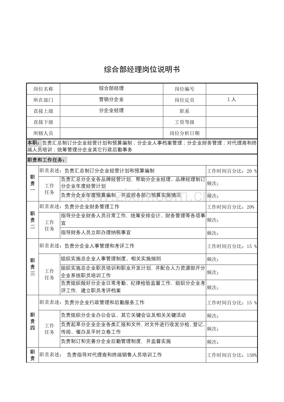 综合部经理职位说明书样本.doc_第1页