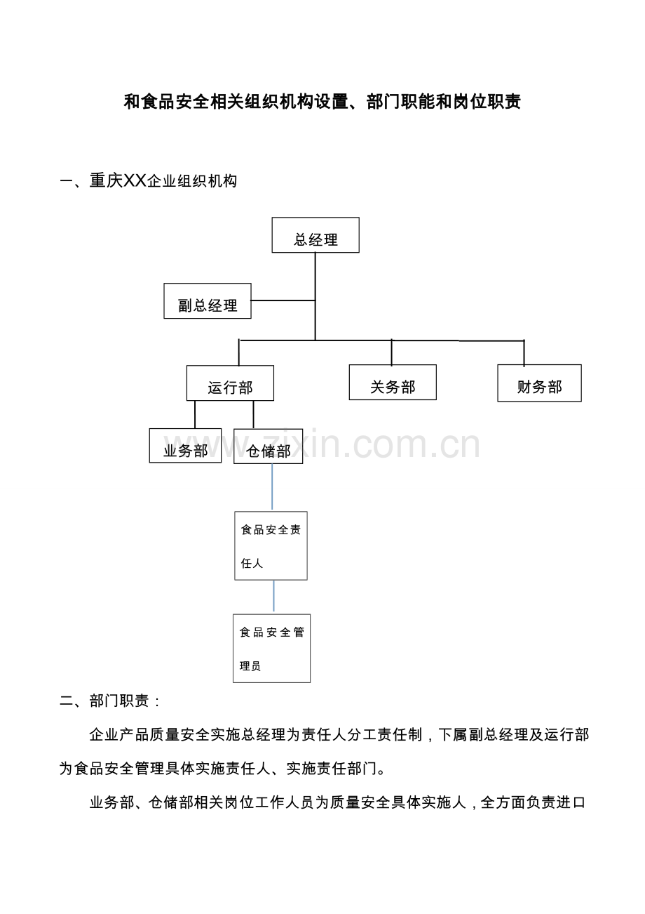 与食品安全相关的组织机构设置部门职能和岗位基础职责.doc_第1页