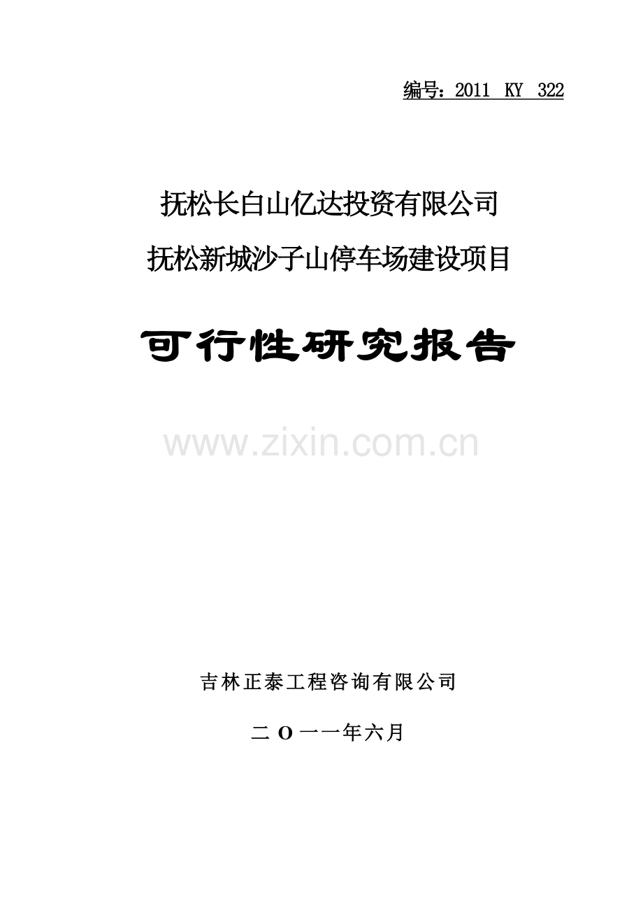 抚松长白山亿达有限公司抚松新城沙子山停车场停车场投资可行性研究报告.doc_第1页