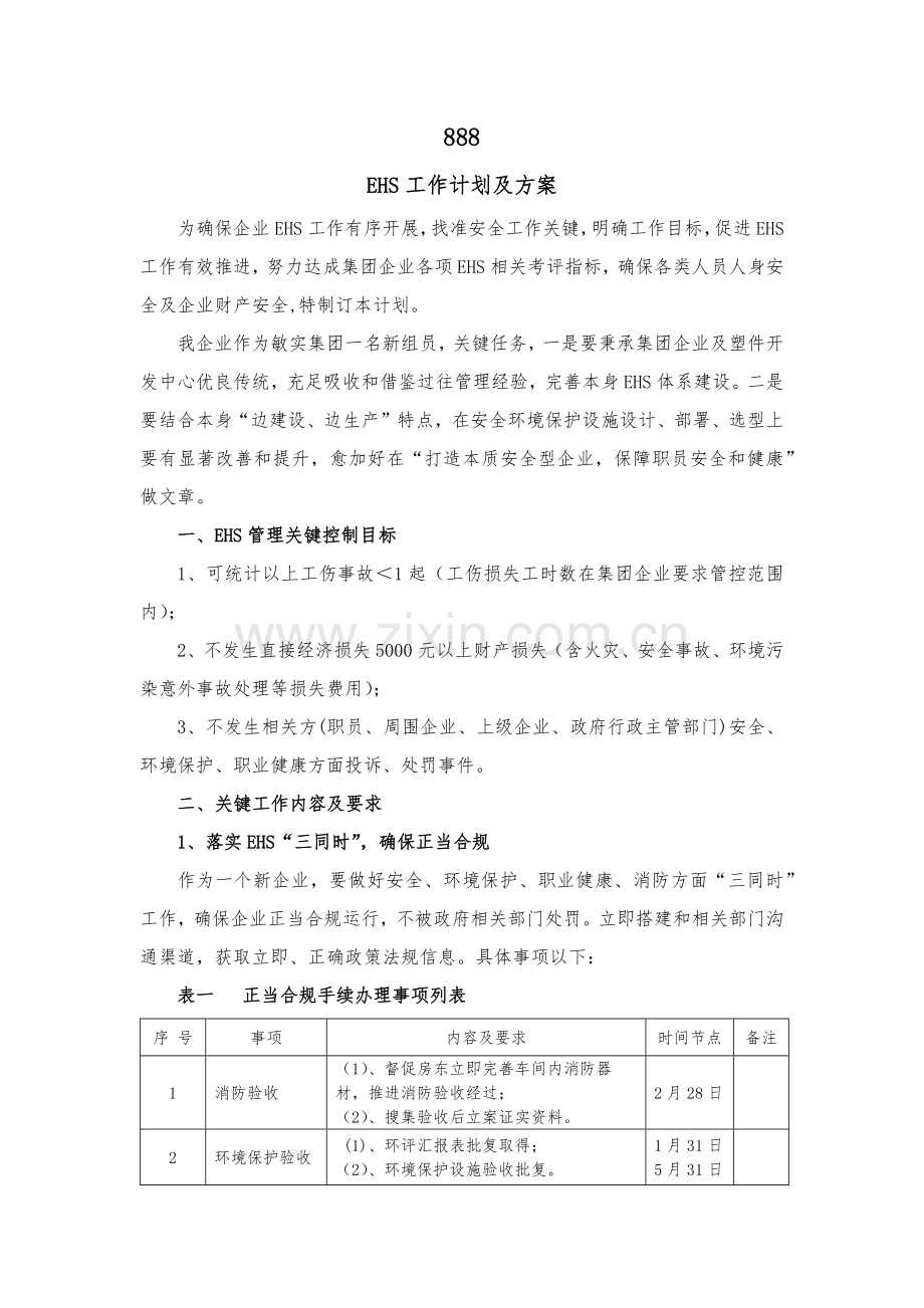 EHS工作专题计划与专项方案.docx_第1页