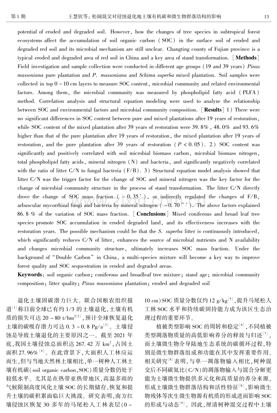 松阔混交对侵蚀退化地土壤有机碳和微生物群落结构的影响.pdf_第2页