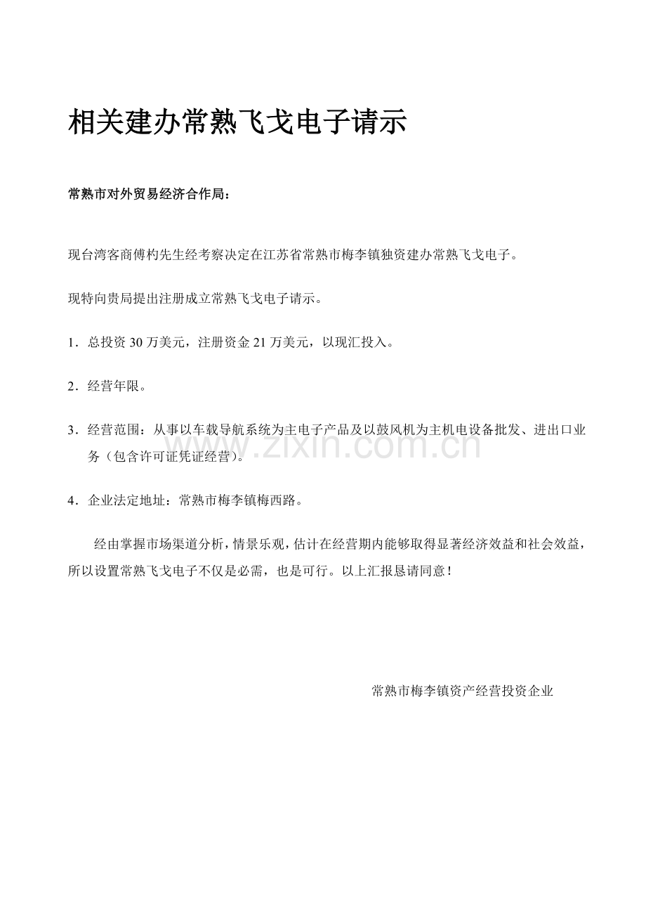 电子有限公司可行性研究报告样本.doc_第1页