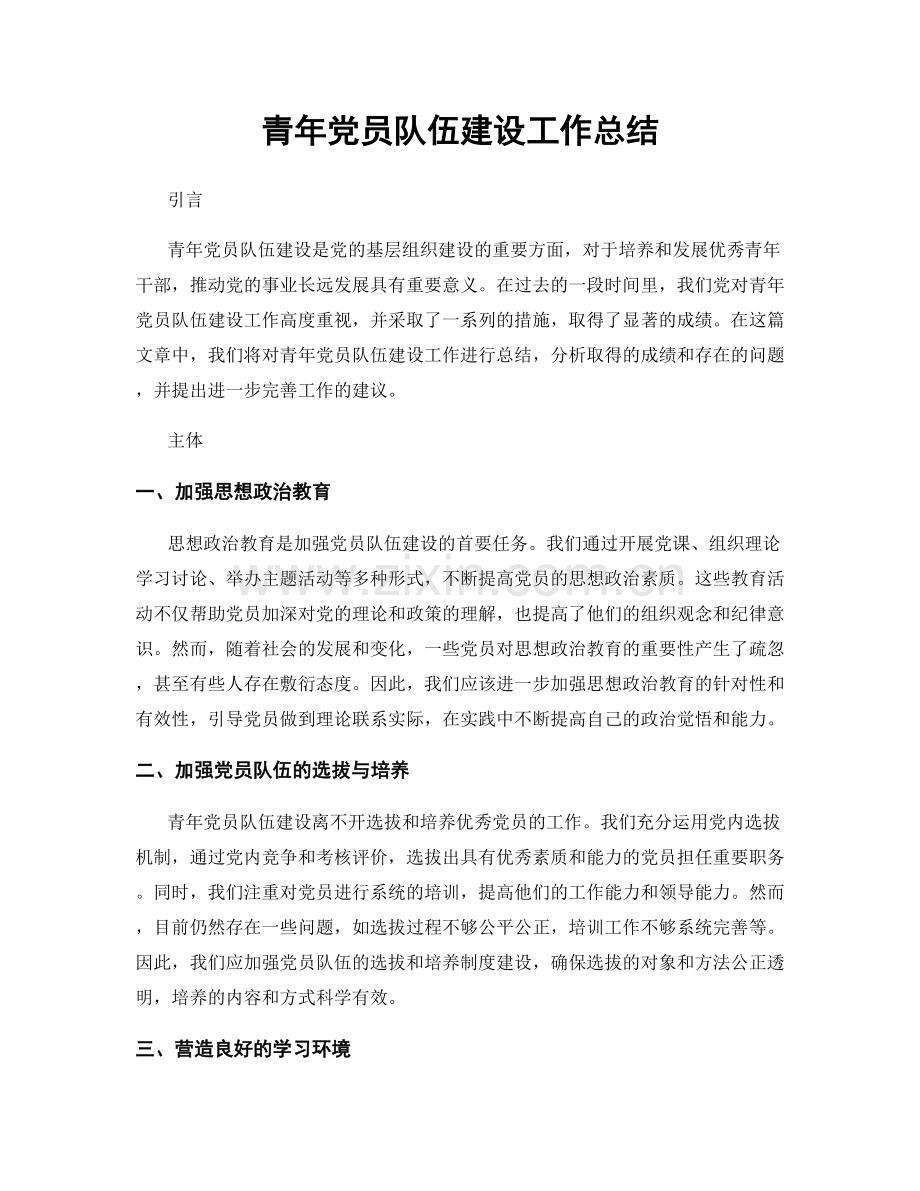 青年党员队伍建设工作总结.docx_第1页