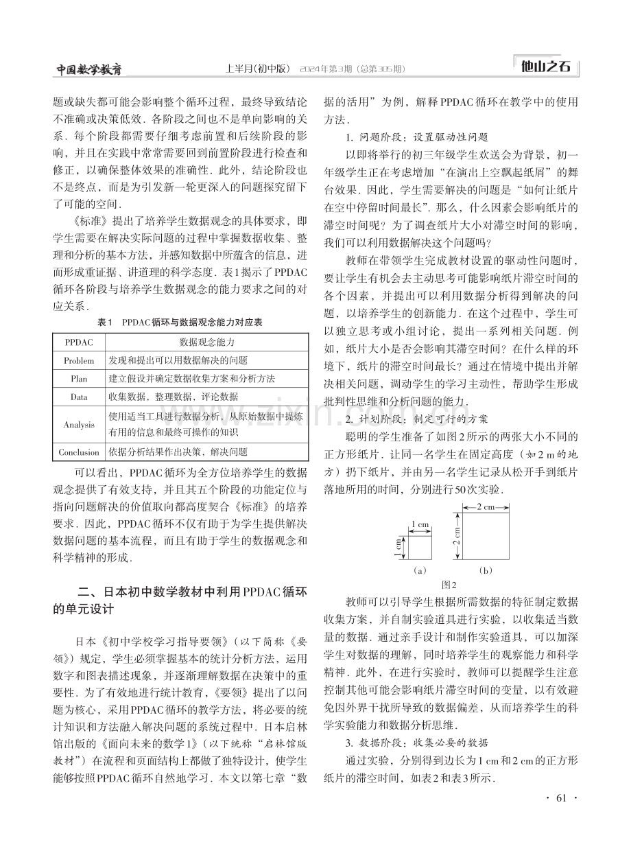 利用PPDAC循环培养学生的数据观念——以日本初中数学“数据的活用”为例.pdf_第2页