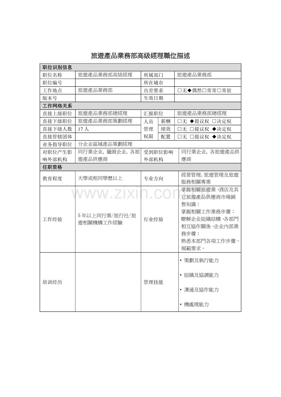 旅游产品业务部高级经理岗位职责样本.doc_第1页