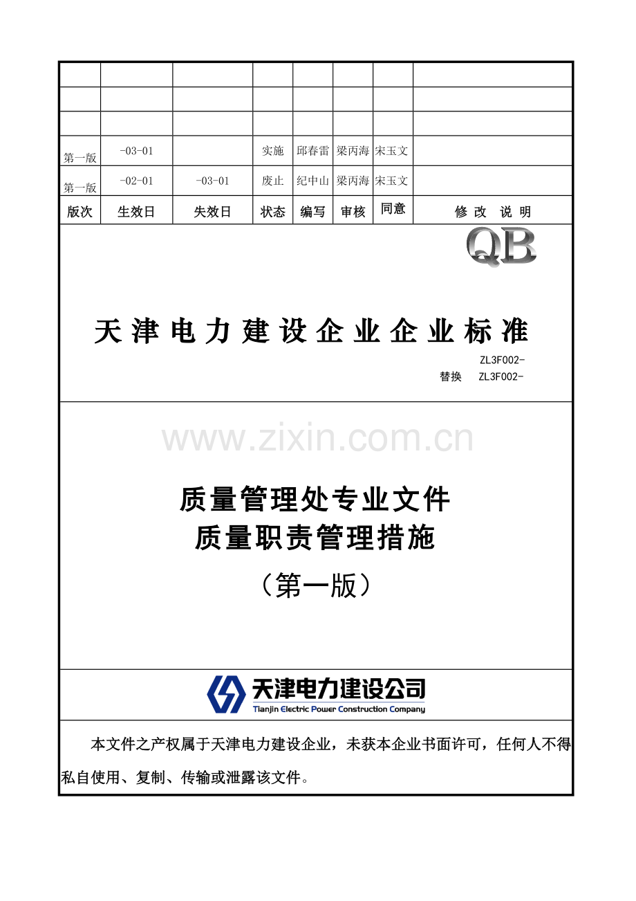 电力建设公司质量职责管理办法模板.doc_第1页