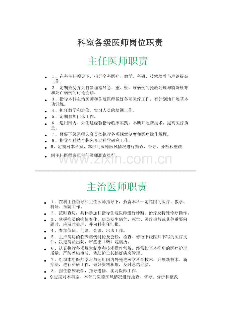 科室各级医师岗位职能职责.doc_第1页