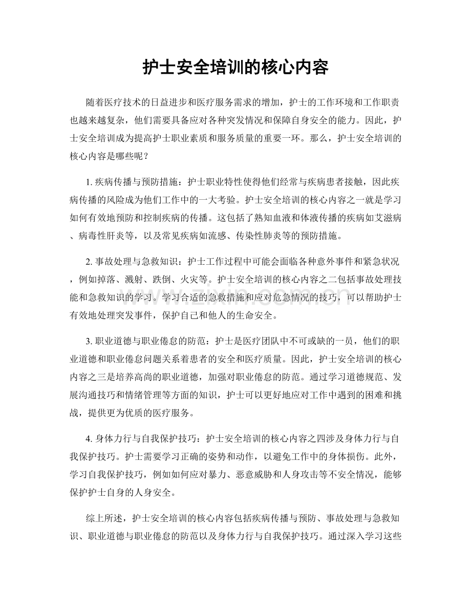 护士安全培训的核心内容.docx_第1页