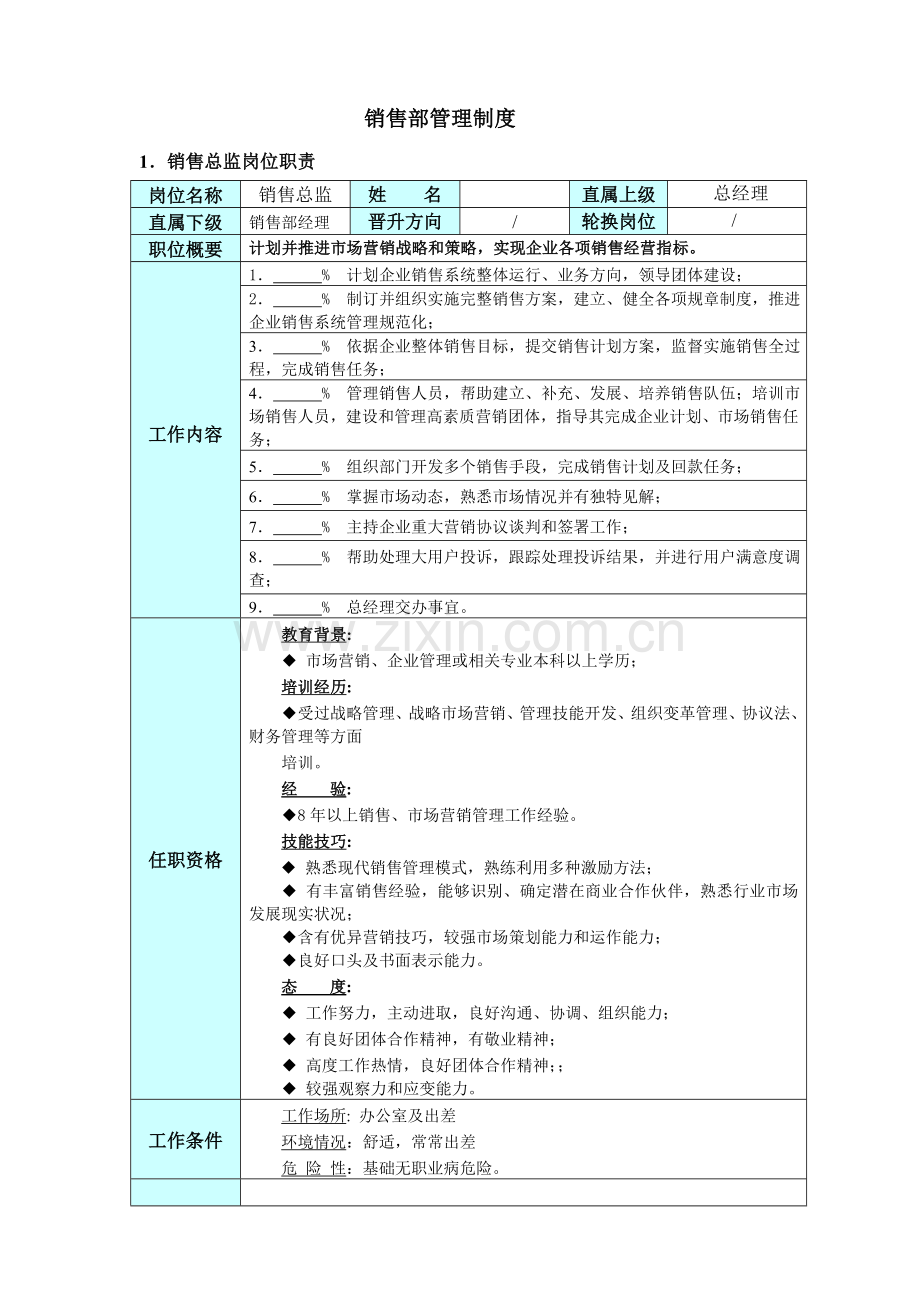 销售部管理制度样本.doc_第1页