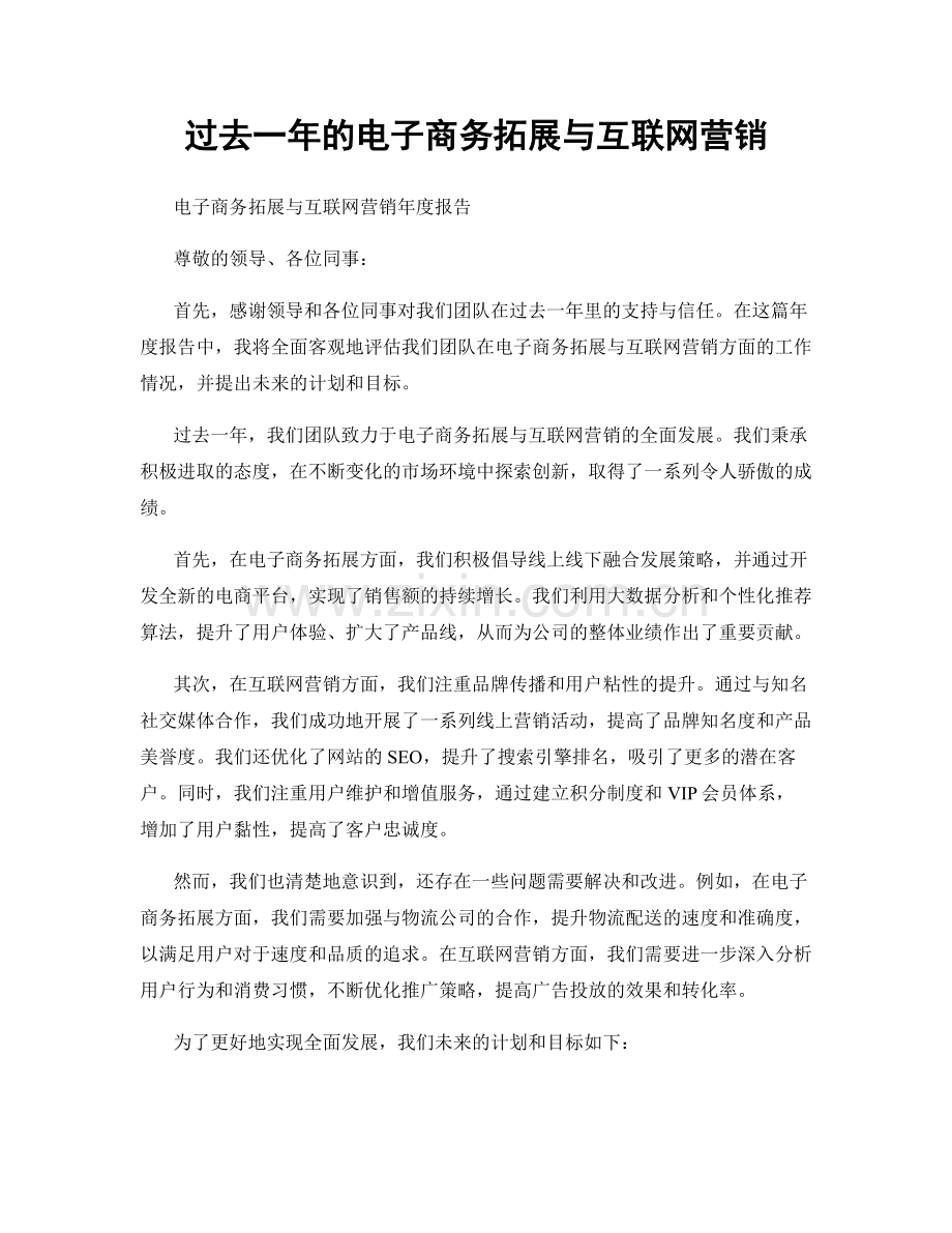 过去一年的电子商务拓展与互联网营销.docx_第1页