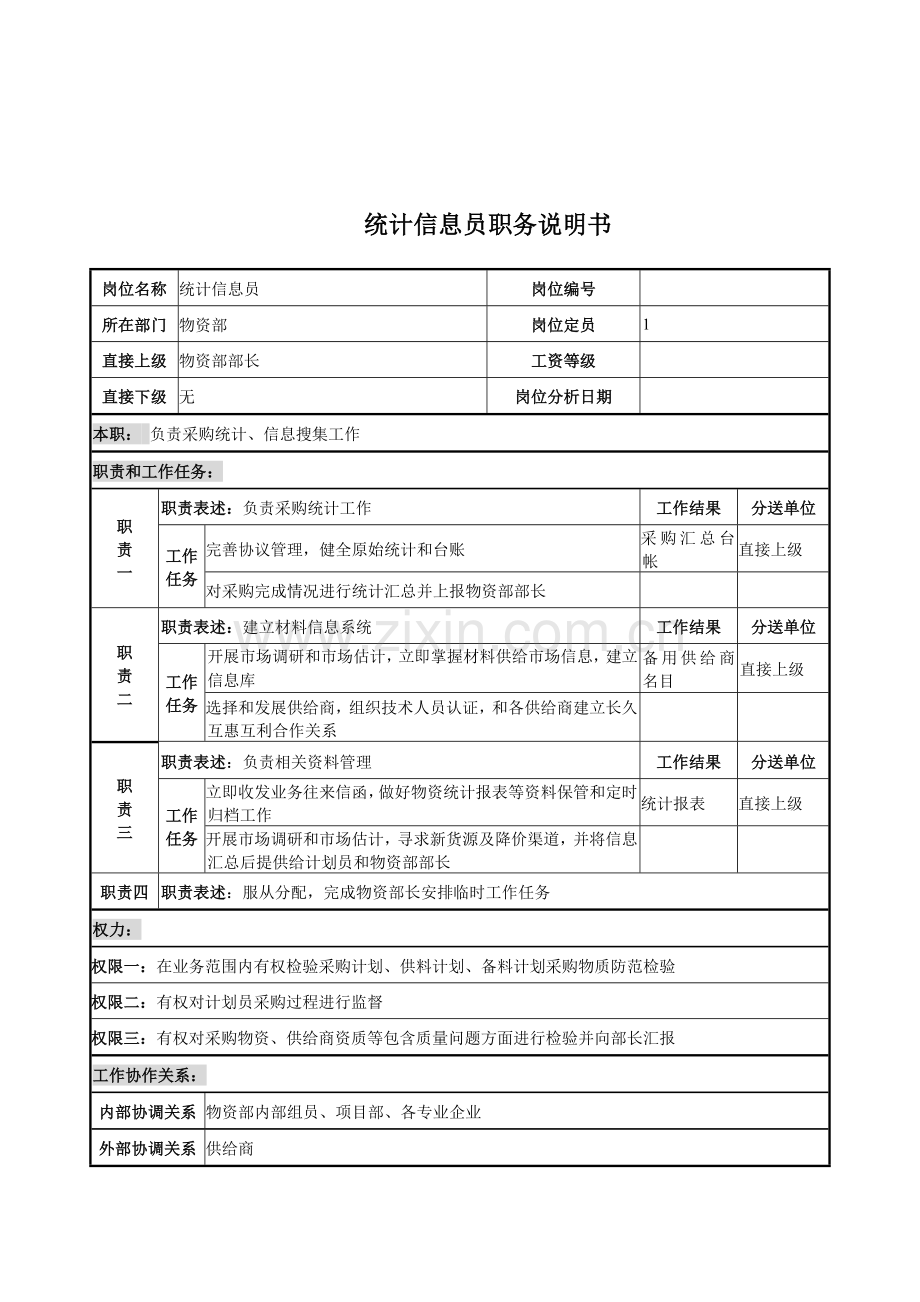 统计信息员的职务说明书样本.doc_第1页