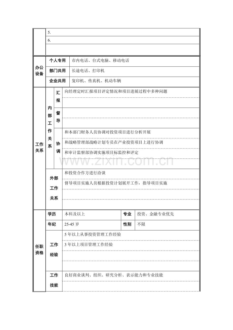 投资管理部门职位说明书样本.doc_第2页