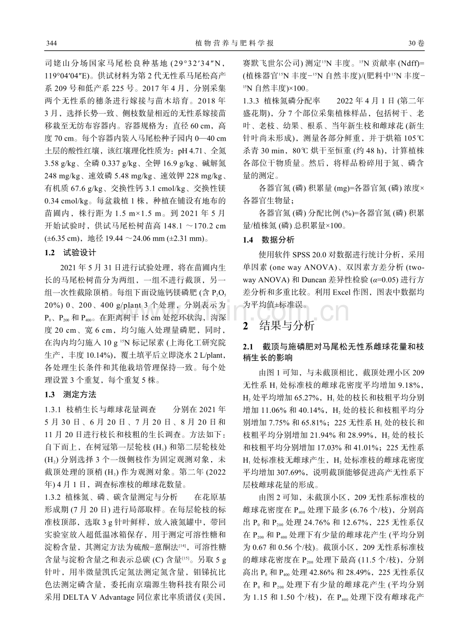 截顶与磷肥施用对马尾松结实能力和养分吸收分配的影响.pdf_第3页