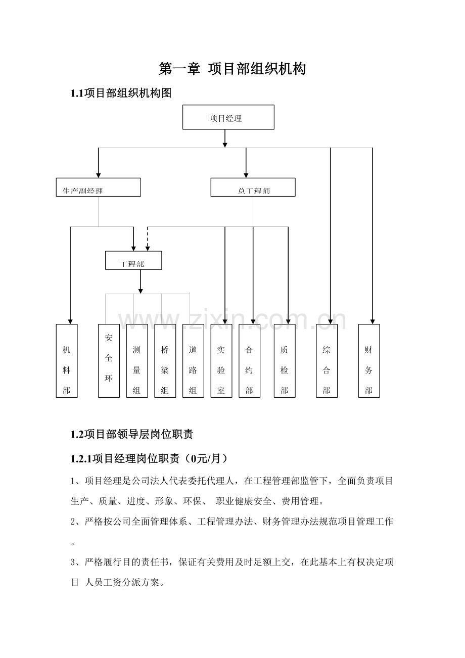 综合项目部组织机构及岗位职能职责.doc_第1页