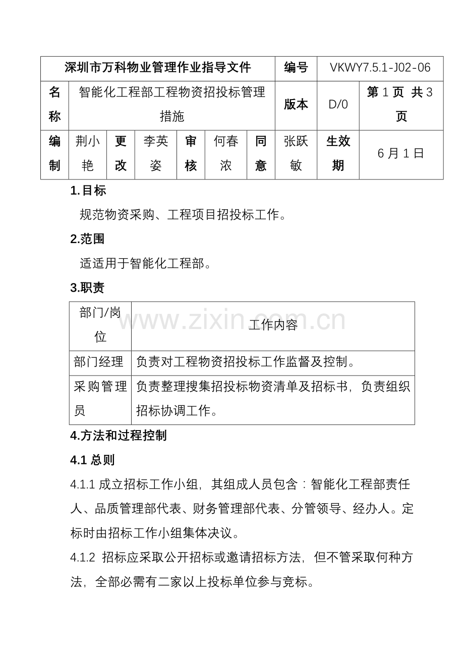 智能化工程部工程物资招投标管理制度样本.doc_第1页