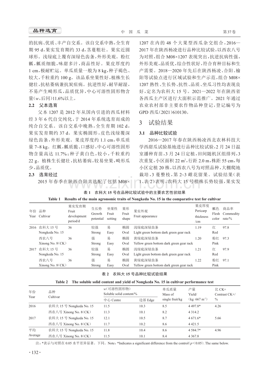 西瓜新品种农科大15号的选育.pdf_第2页