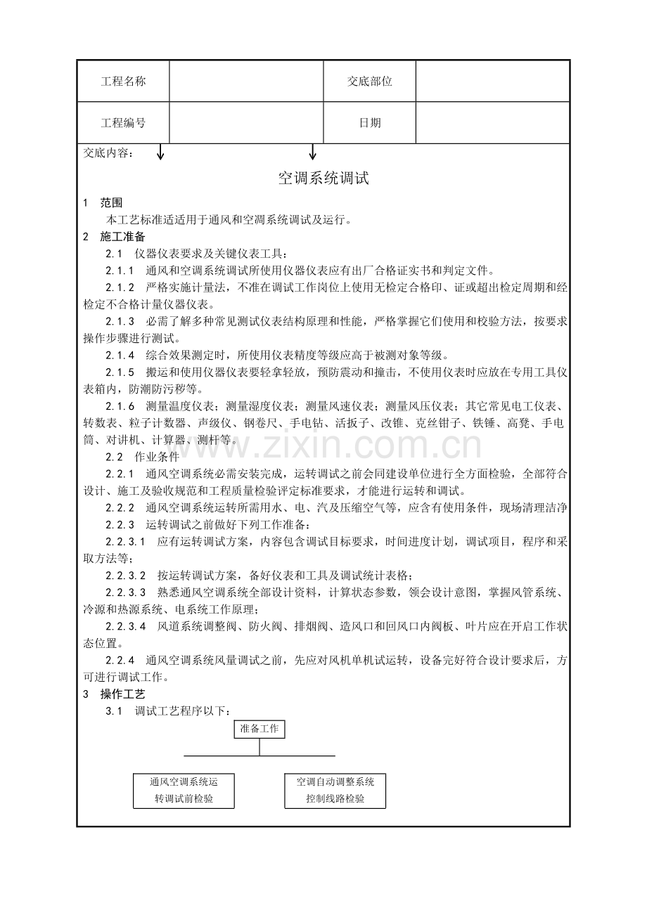 通风与空调系统调试工艺模板.doc_第1页