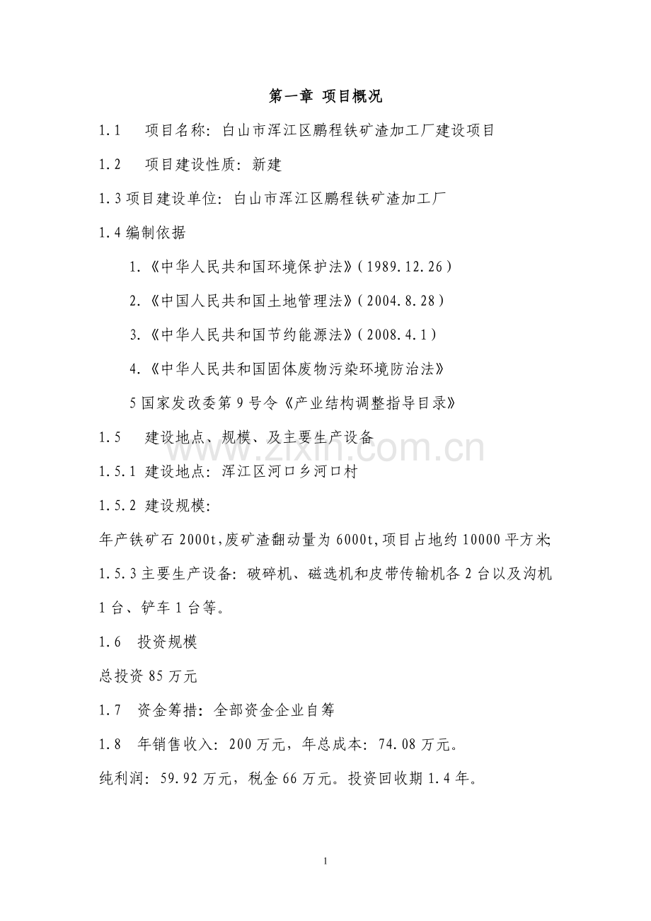 铁矿渣加工厂建设项目可行性论证报告.doc_第1页