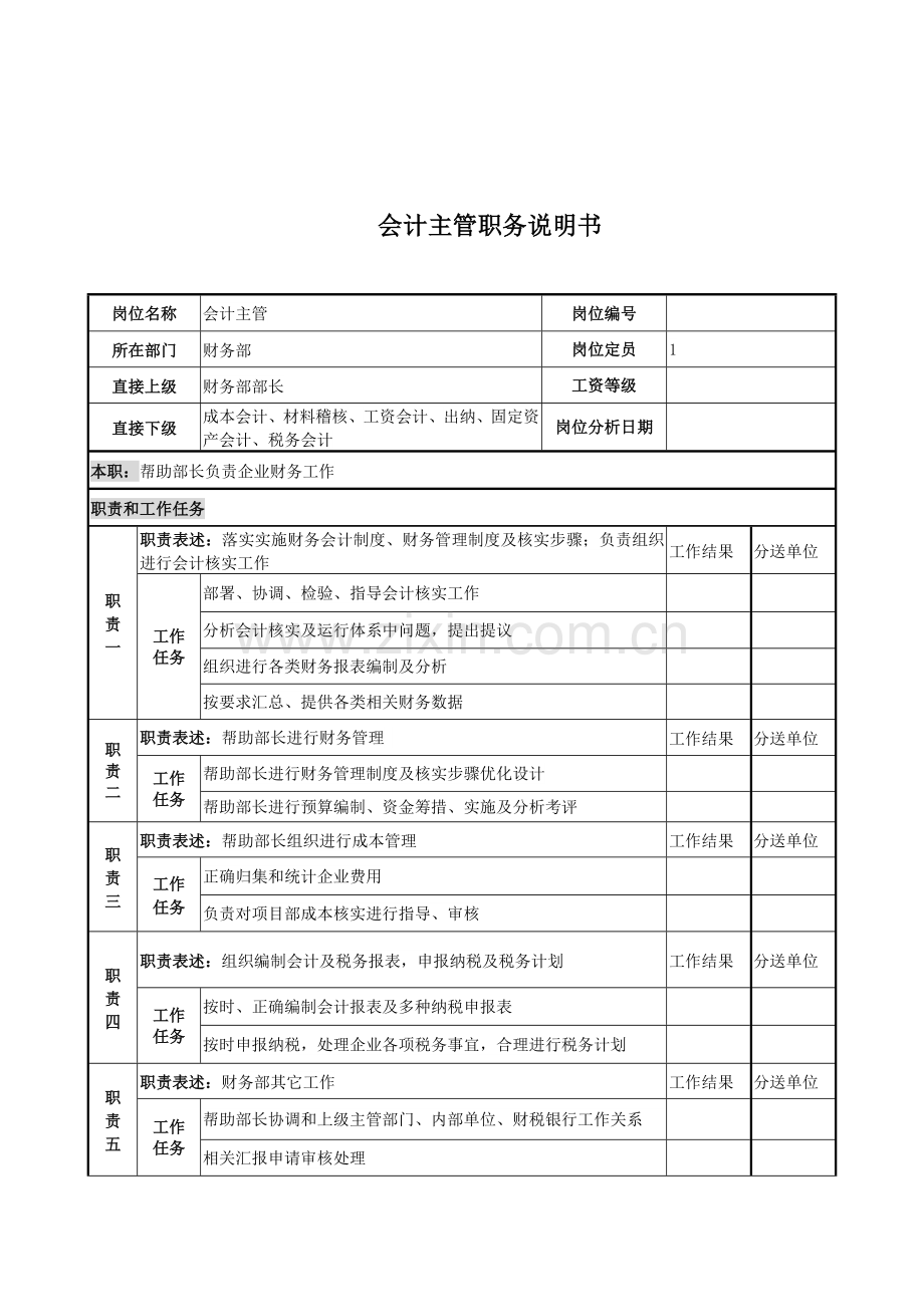 电力公司会计主管职务说明书样本.doc_第1页