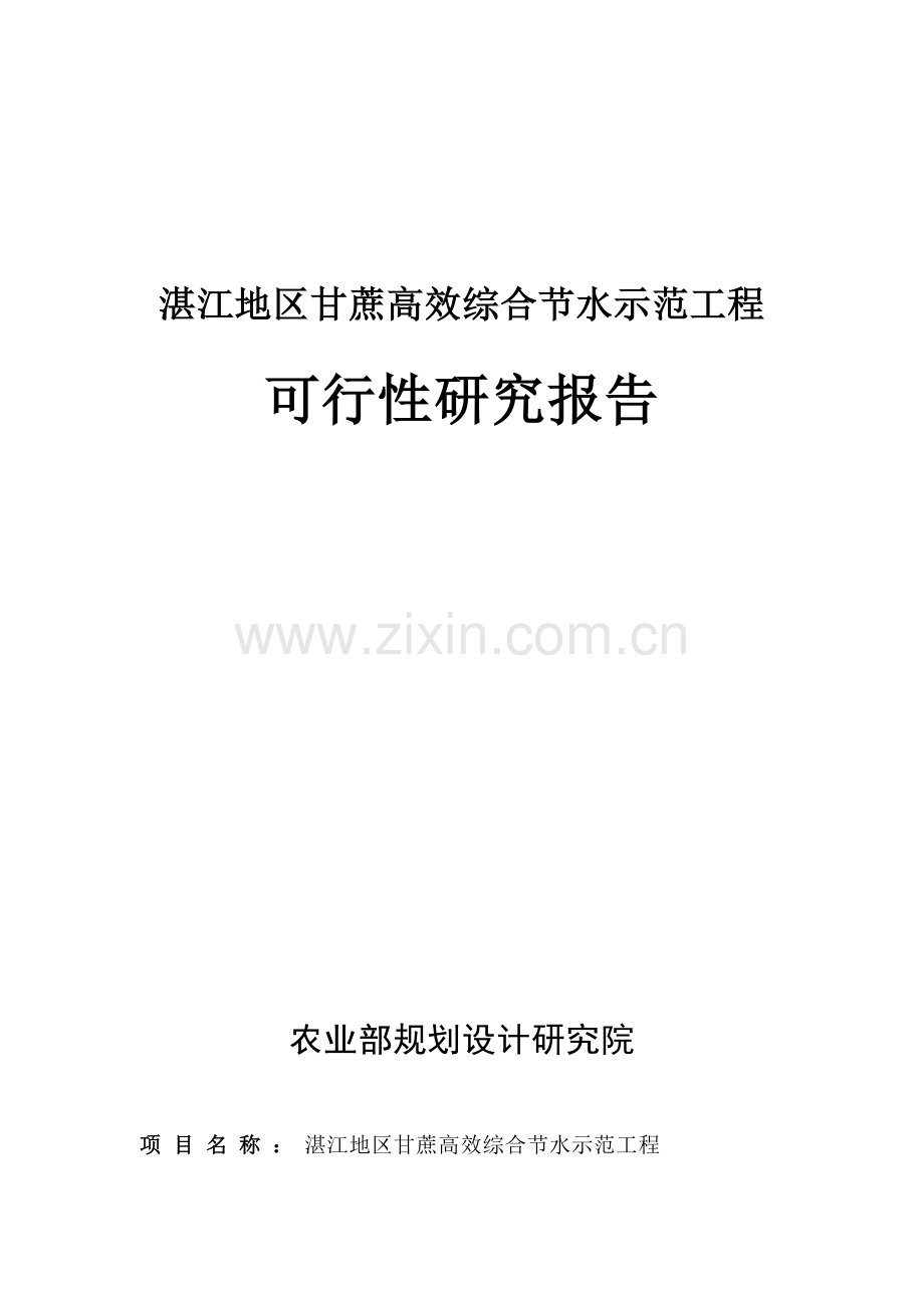 湛江地区甘蔗高效综合节水示范工程可行性研究报告书.doc_第1页