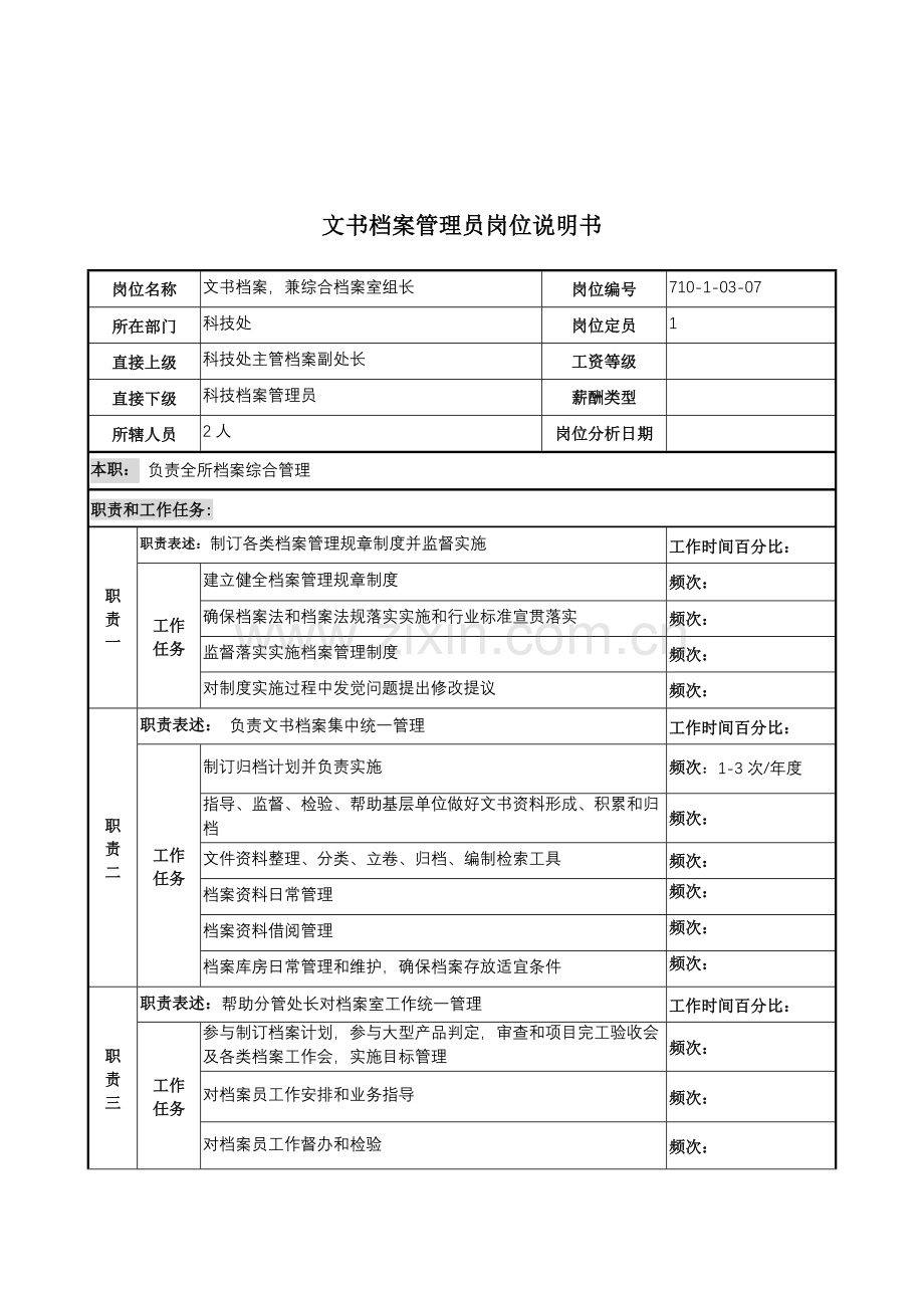 文书档案-兼综合档案室组长岗位职责样本.doc_第1页