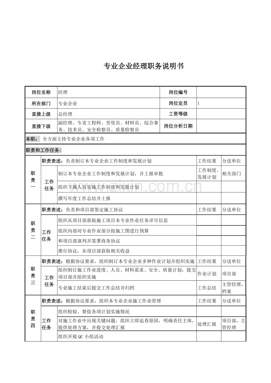 电力公司经理的职务说明书样本.doc_第1页