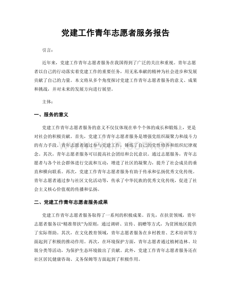 党建工作青年志愿者服务报告.docx_第1页