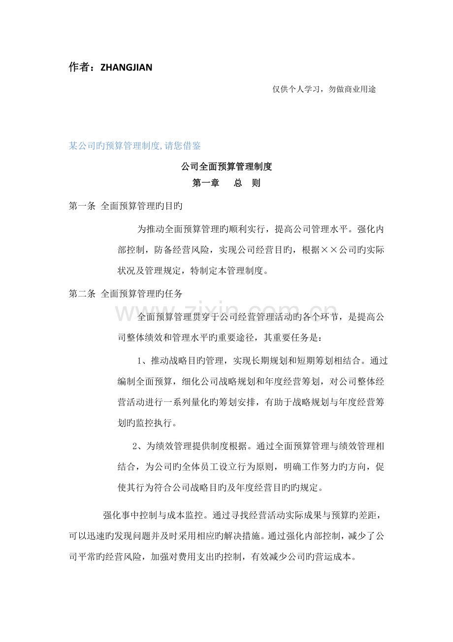 公司的全面具体预算管理新版制度.docx_第1页