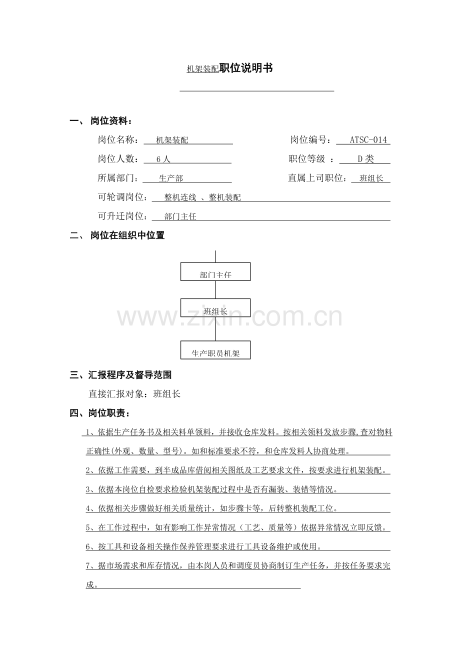 设备管理职位说明书(13)样本.doc_第1页