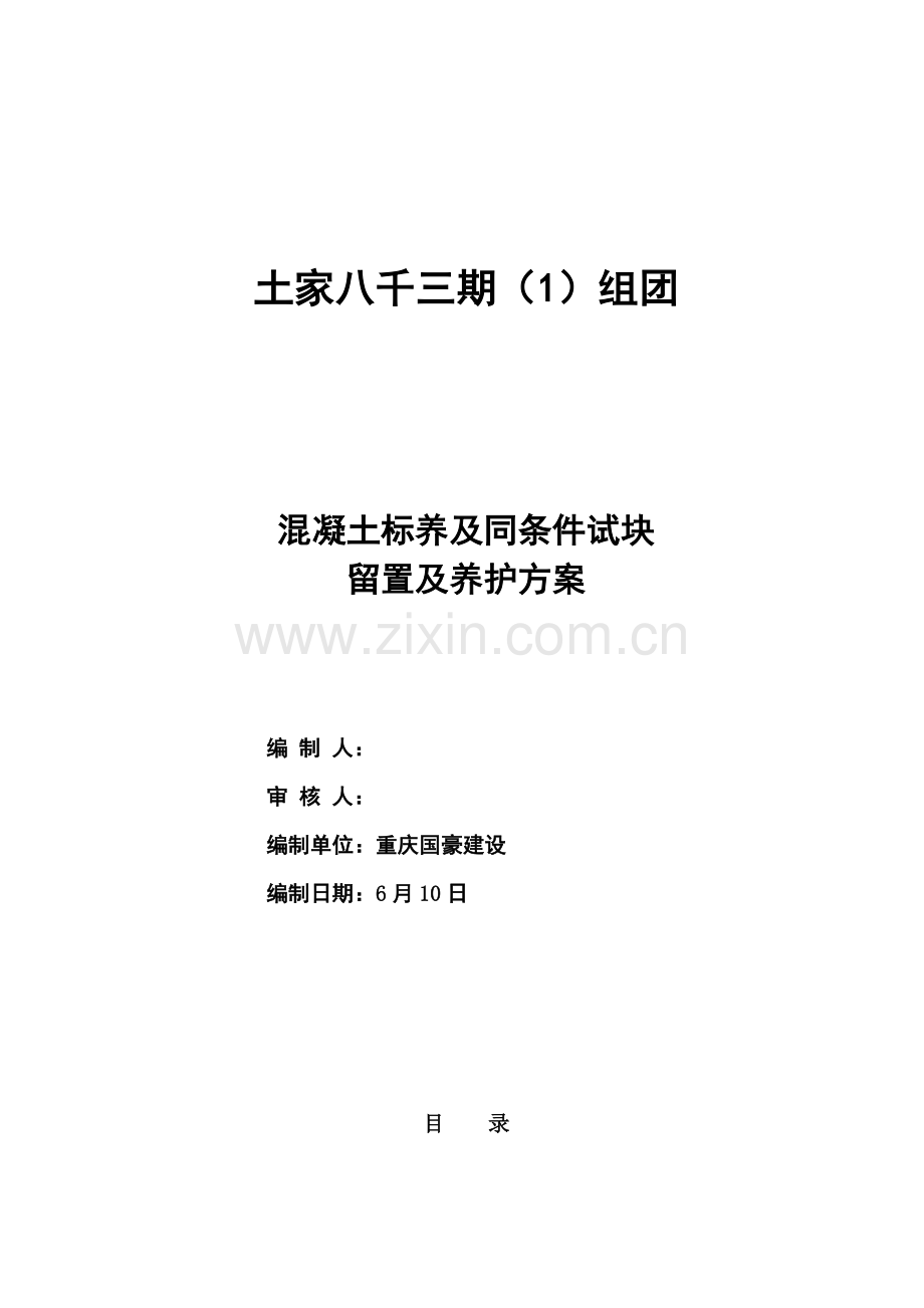 砼试块同条件标养留置与养护专项方案.doc_第1页