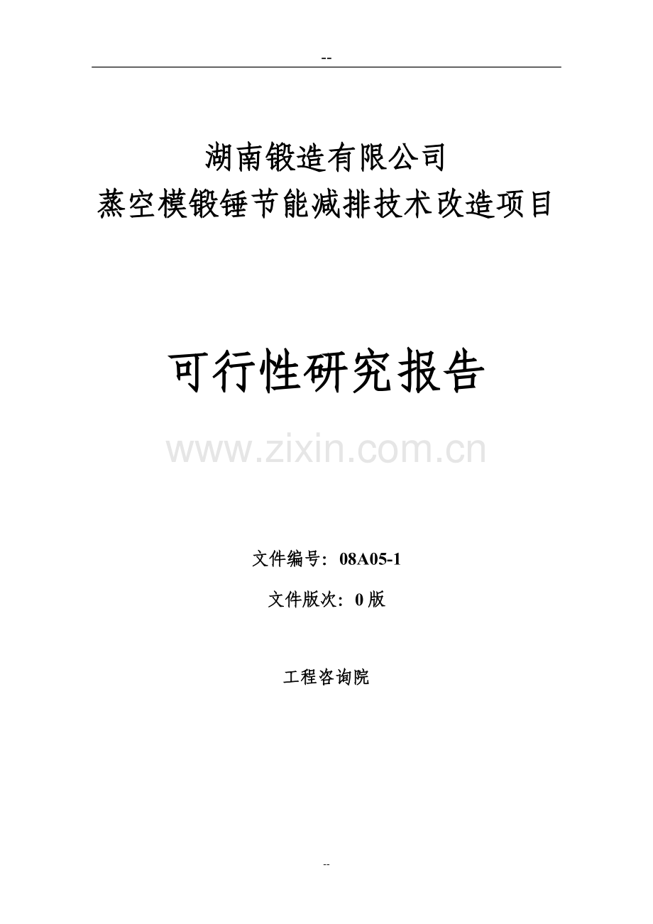 某锻造有限公司蒸空模锻锤节能减排技术项目可行性研究报告书.doc_第1页