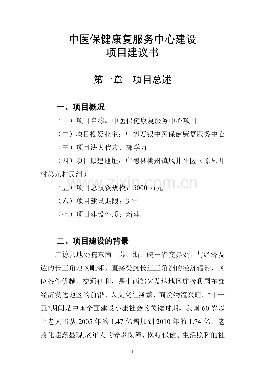 广德中医保健康复服务中心项目建设建议书.doc_第1页