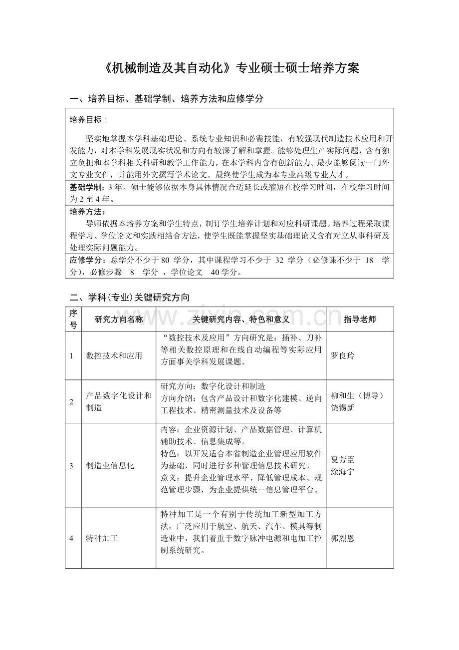 机械制造及其自动化专业硕士研究应用生培养专项方案.doc_第1页