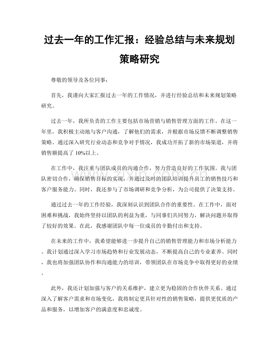 过去一年的工作汇报：经验总结与未来规划策略研究.docx_第1页