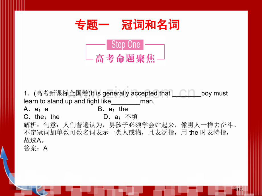 优化探究高考第二轮复习资料英语板块单项填空专题冠词和名词市公开课一等奖百校联赛特等奖课件.pptx_第1页