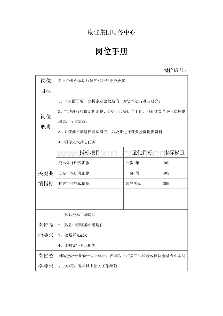 财务中心金融证券分析员岗位手册表模板.doc_第1页