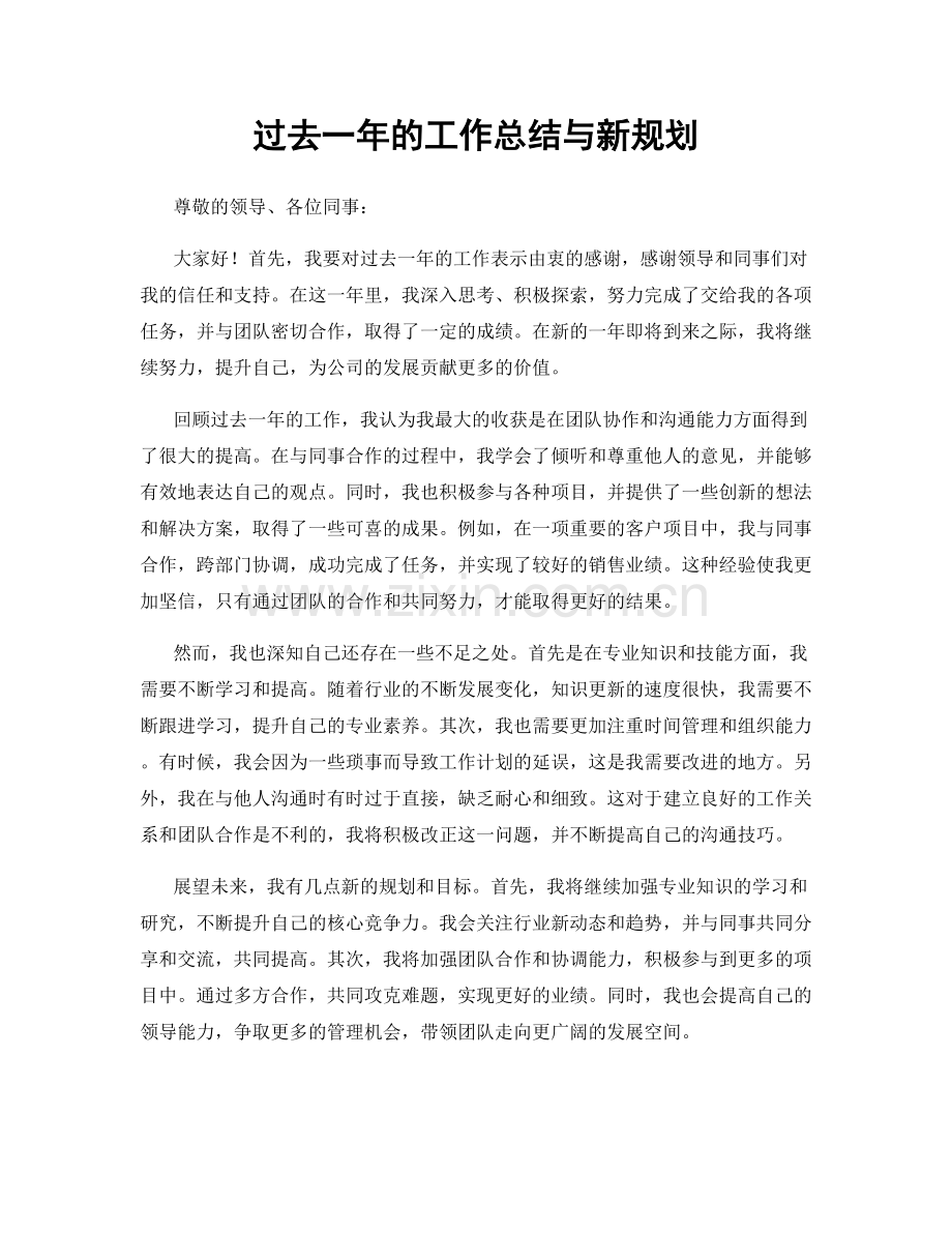 过去一年的工作总结与新规划.docx_第1页