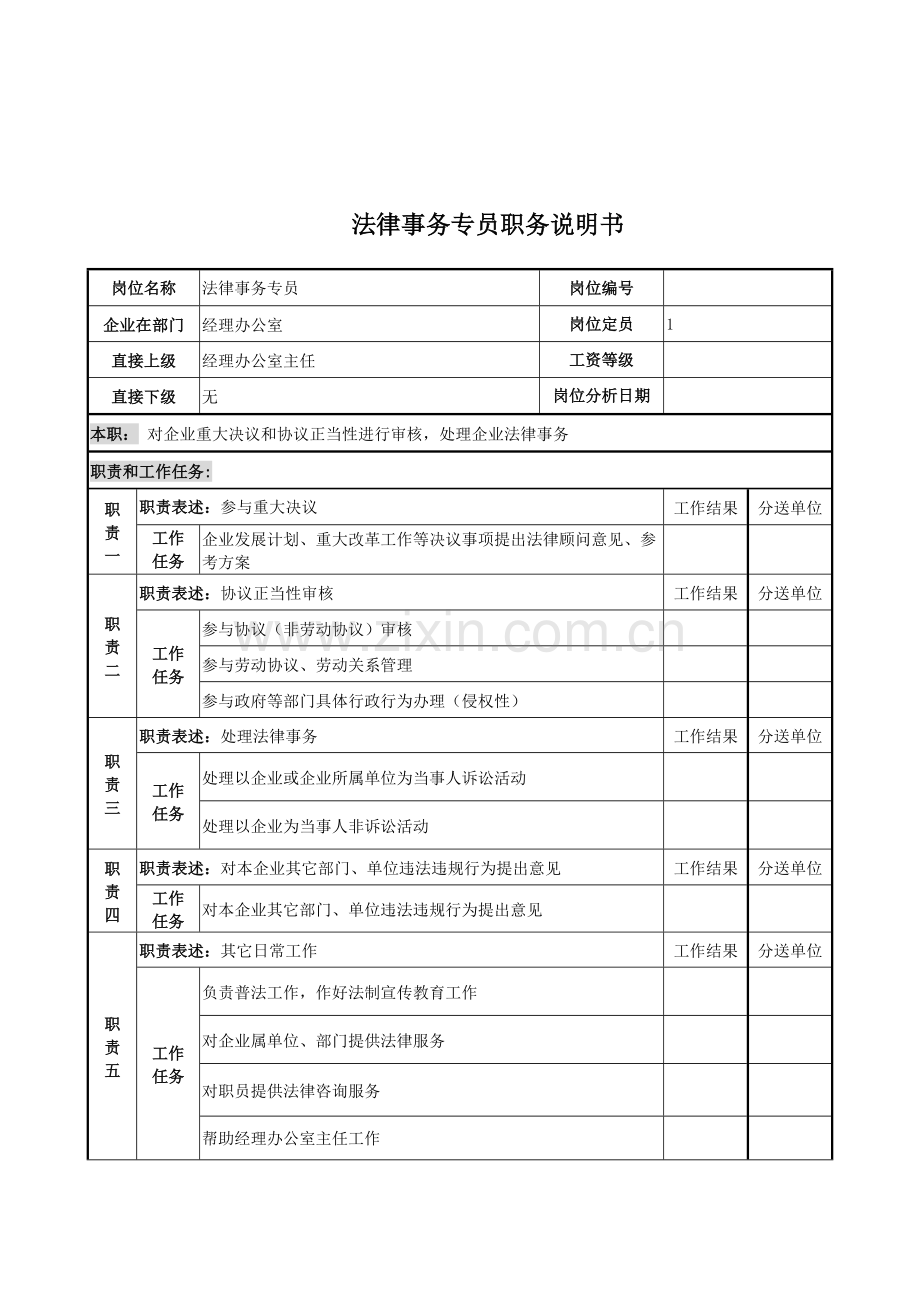 法律事务专员的职务说明书样本.doc_第1页