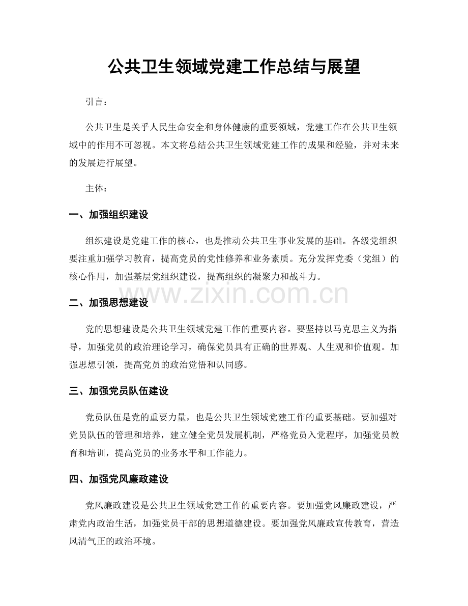 公共卫生领域党建工作总结与展望.docx_第1页