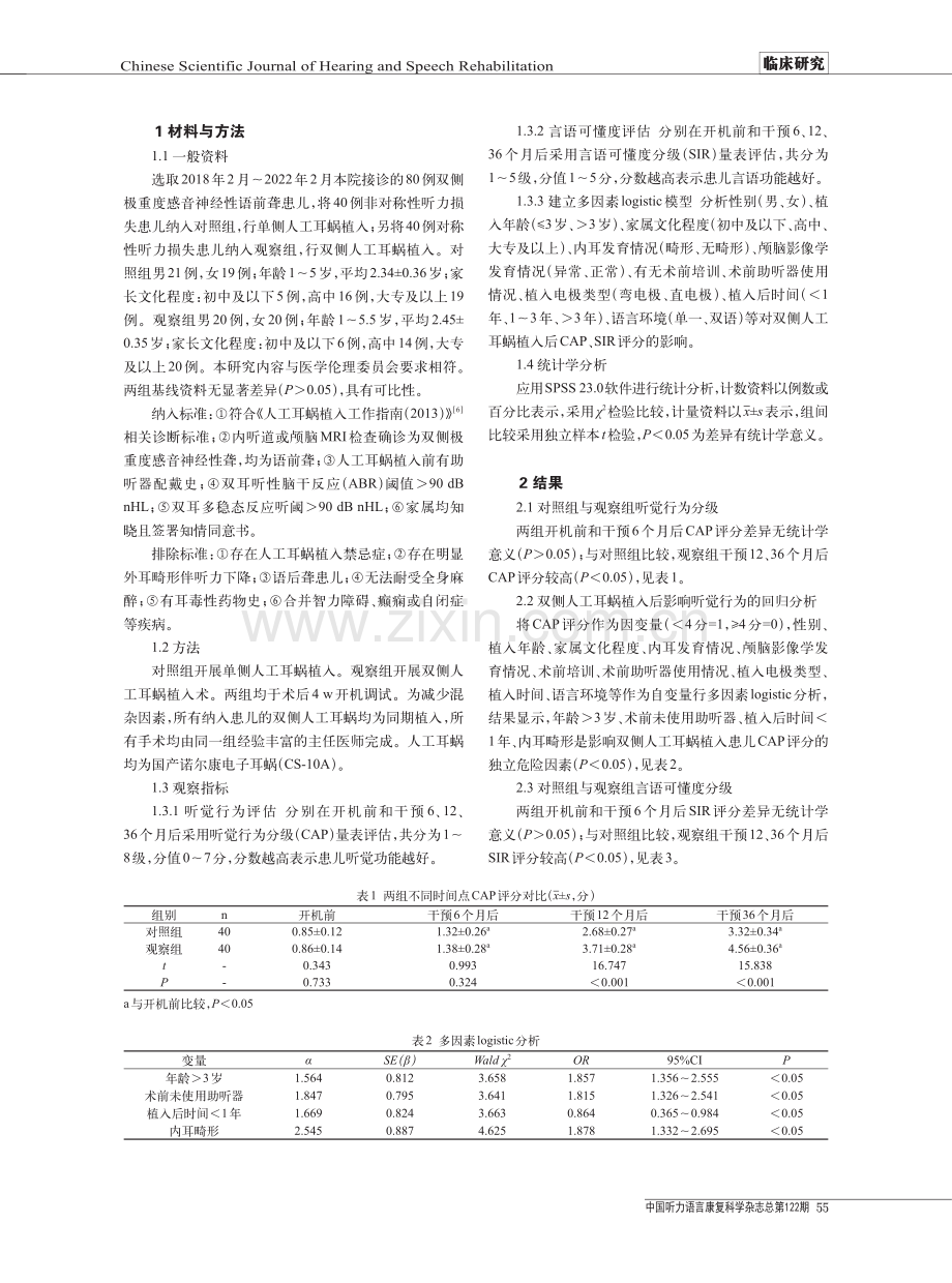 双侧极重度感音神经性聋患儿人工耳蜗植入效果分析.pdf_第2页