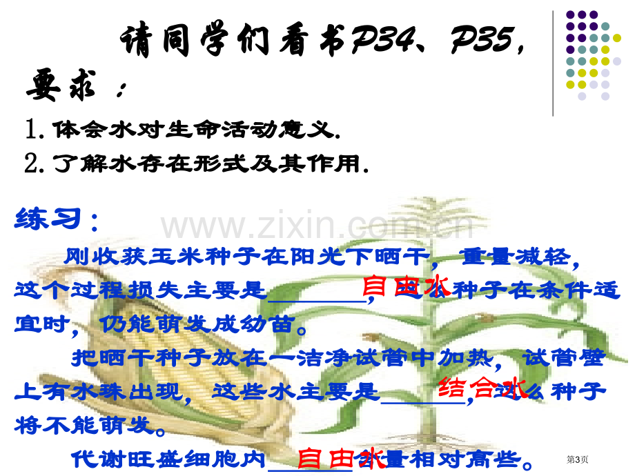 人教版教学细胞中的无机盐省公共课一等奖全国赛课获奖课件.pptx_第3页