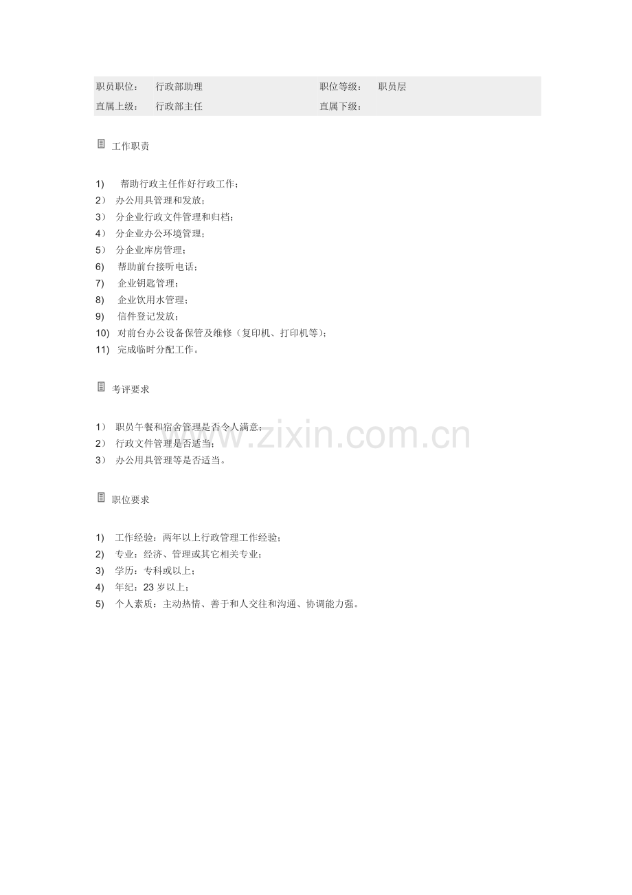 行政部助理岗位职责样本.doc_第1页