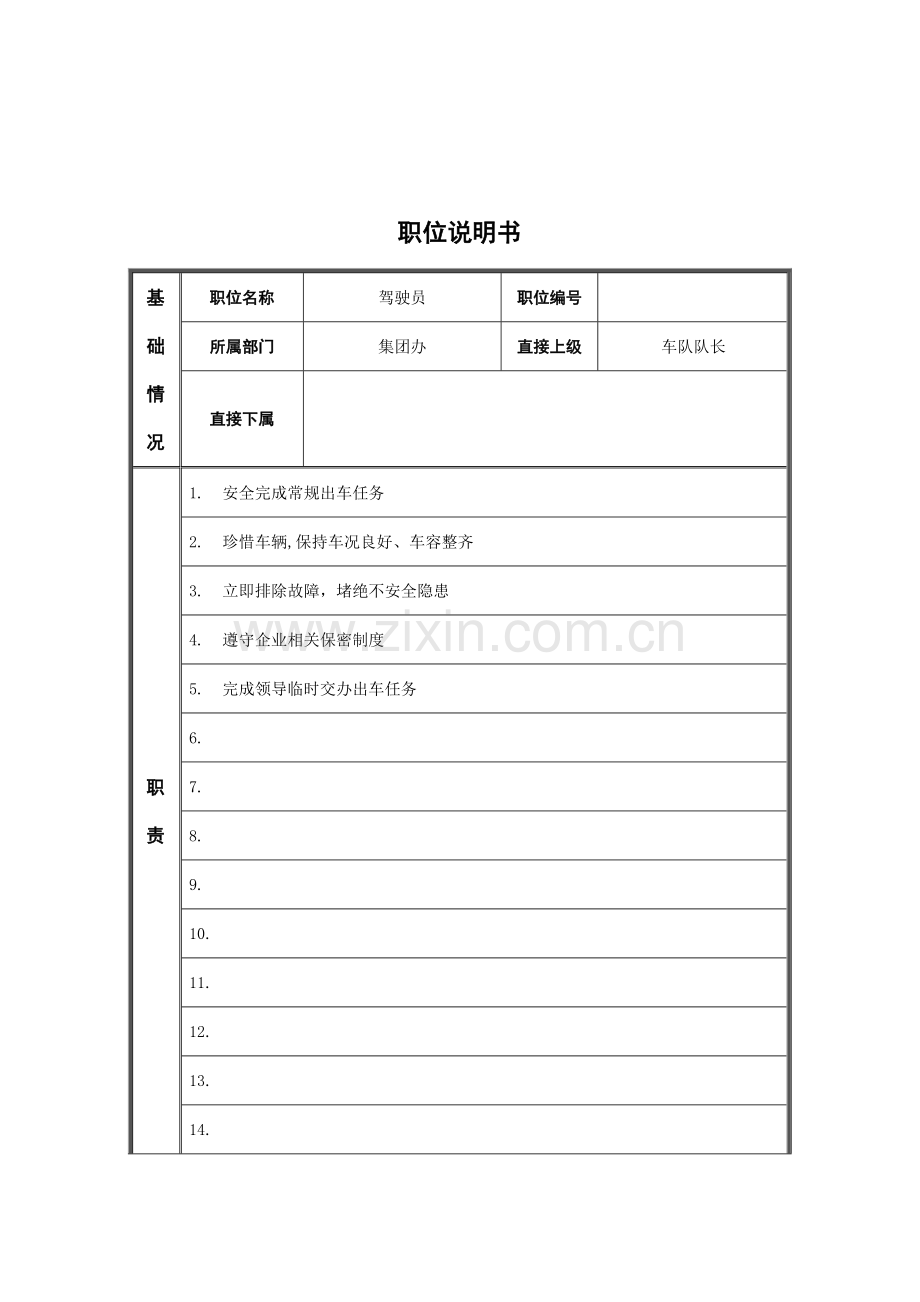 集团办驾驶员岗位职责样本.doc_第1页