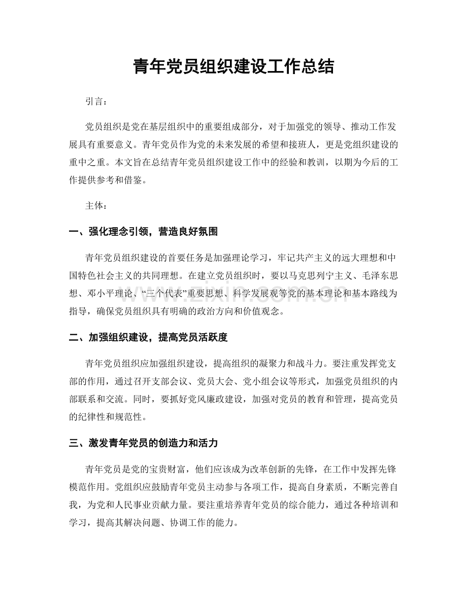 青年党员组织建设工作总结.docx_第1页